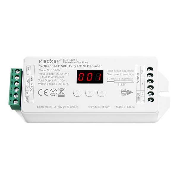 D1-CX 1-kanálový konstantní napětí DMX512 & RDM dekodér D1-CX 1-kanálový konstantní napětí DMX512 & RDM dekodér