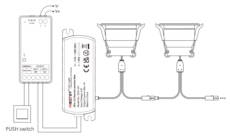 DS2-12C 12 Channels 2 Wires CCT LED Light Splitter Box