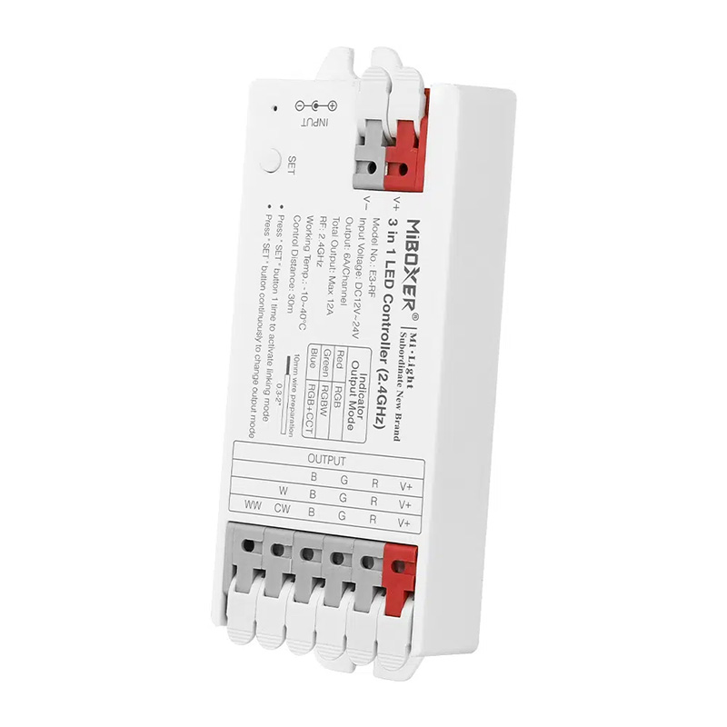 E3-RF Beznástrojový RF 3-v-1 RGB RGBW RGBCCT LED ovladač pro změnu barvy E3-RF Beznástrojový RF 3-v-1 RGB RGBW RGBCCT LED ovladač pro změnu barvy