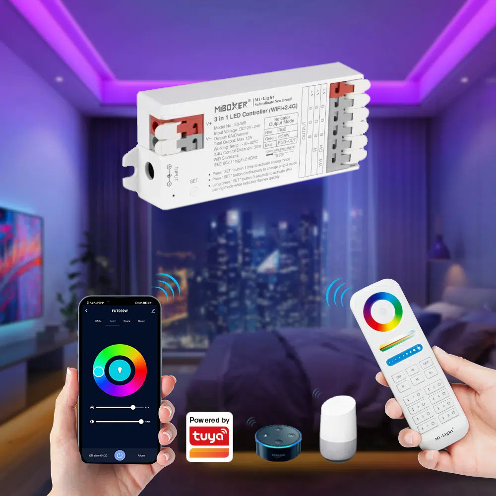 E3-WR RF a WiFi Tuya Smart RGB RGBW RGBCCT LED ovladač měnící barvu E3-WR RF a WiFi Tuya Smart RGB RGBW RGBCCT LED ovladač měnící barvu