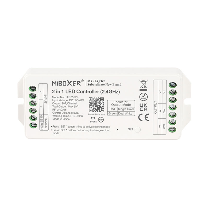 FUT035P+ 2.4GHz 2in1 Dual White LED Strip Controller - DC12~48V FUT035P+ 2.4GHz 2in1 Dual White LED Strip Controller - DC12~48V