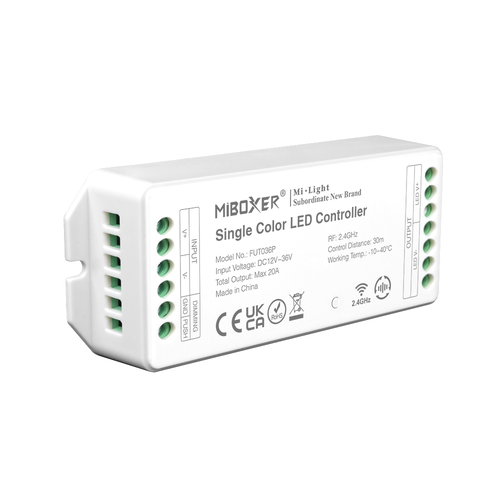 Single Color LED Controller (20A High Current Output) FUT036P Single Color LED Controller (20A High Current Output) FUT036P