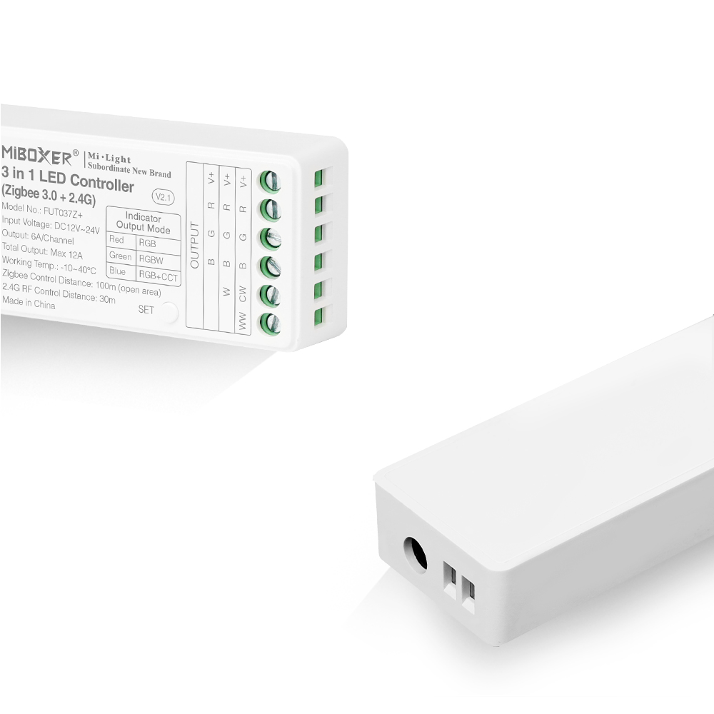 FUT037Z+ Zigbee 3.0 5v1 RF RGBWW Ovladač LED pásků - vstup DC12~24V FUT037Z+ Zigbee 3.0 5v1 RF RGBWW Ovladač LED pásků - vstup DC12~24V