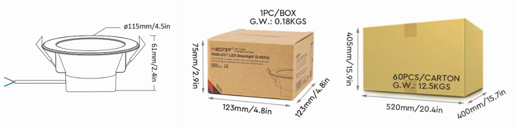 FUT074 4.5 Zoll RF RGBCCT Dimmbare LED-Einbau-Downlights