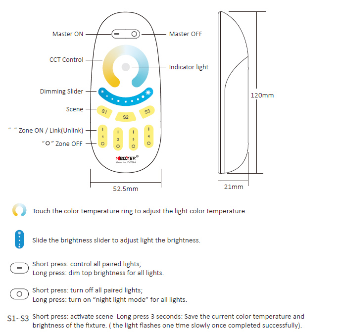 FUT094 RF Color Temperature 4 Zone CCT Remote