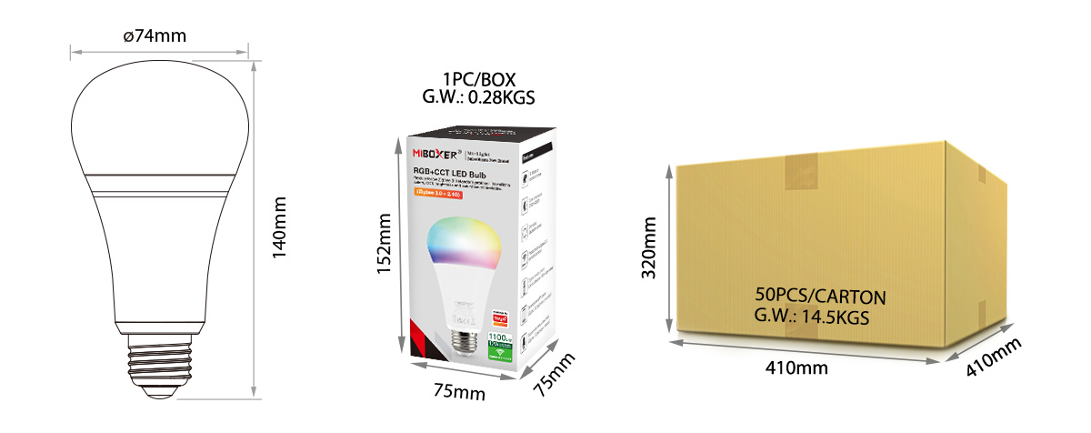 FUT105ZR 12W Zigbee 3.0 + 2.4G RGB+CCT LED žárovka
