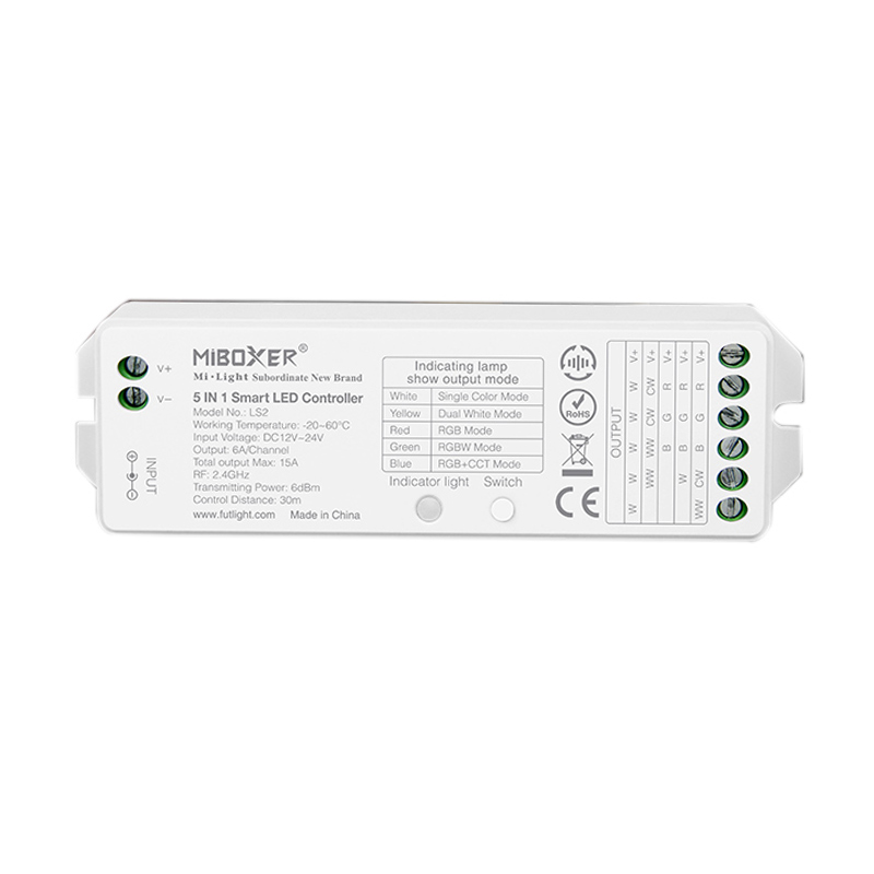 LS2 5 in 1 Smart LED Strip Controller For Single Color, RGB+CCT, RGBW LED Light Strips or Modules