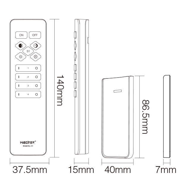 C1 RF Wireless 4-zónový CCT Color Temperature LED Remote Black C1 RF Wireless 4-zónový CCT Color Temperature LED Remote Black