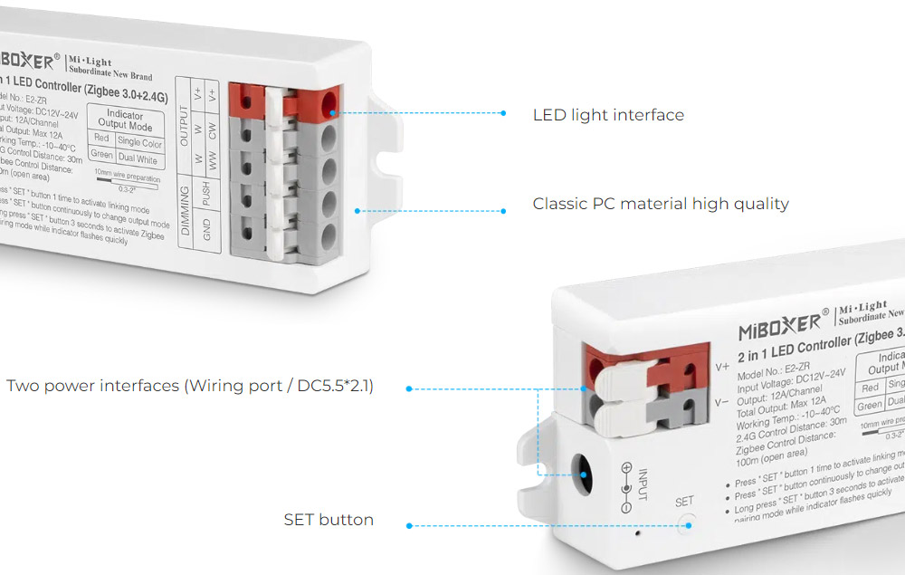 Řada Mi-Light E2 Nová beznástrojová kabeláž 2v1 LED ovladač