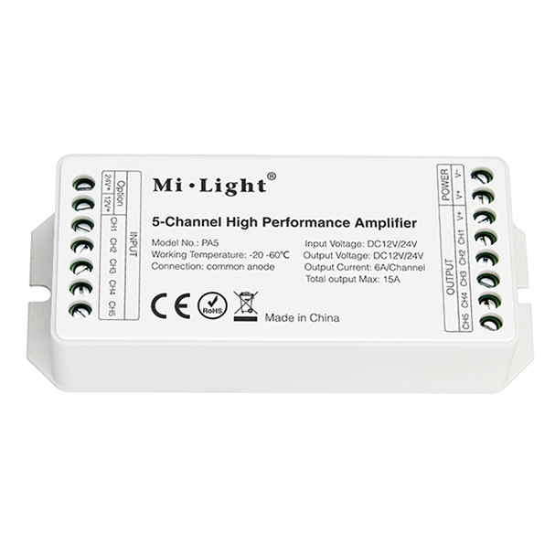 DC12/24V 5-Channel High-Performance Amplifier PA5,For Single Color, RGB, RGBW, RGB+CCT LED Strip Light DC12/24V 5-Channel High-Performance Amplifier PA5,For Single Color, RGB, RGBW, RGB+CCT LED Strip Light