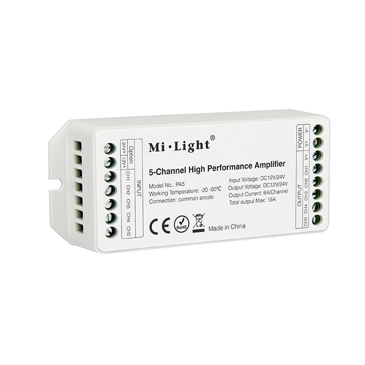 DC12/24V 5-Channel High-Performance Amplifier PA5,For Single Color, RGB, RGBW, RGB+CCT LED Strip Light DC12/24V 5-Channel High-Performance Amplifier PA5,For Single Color, RGB, RGBW, RGB+CCT LED Strip Light