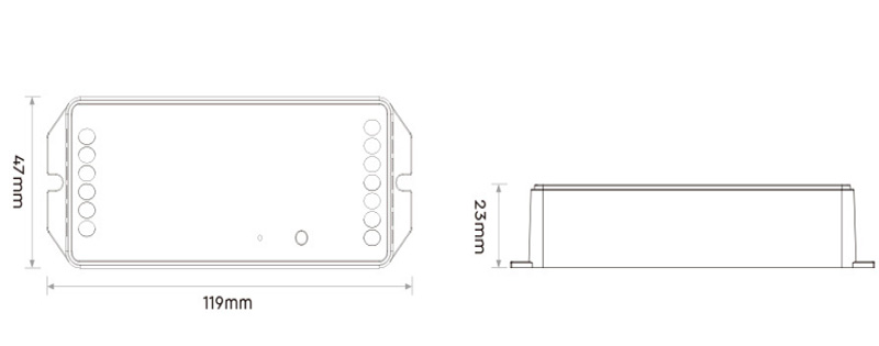 PR5 RF 5v1 Dimmer Controller pro LED světla Velikost