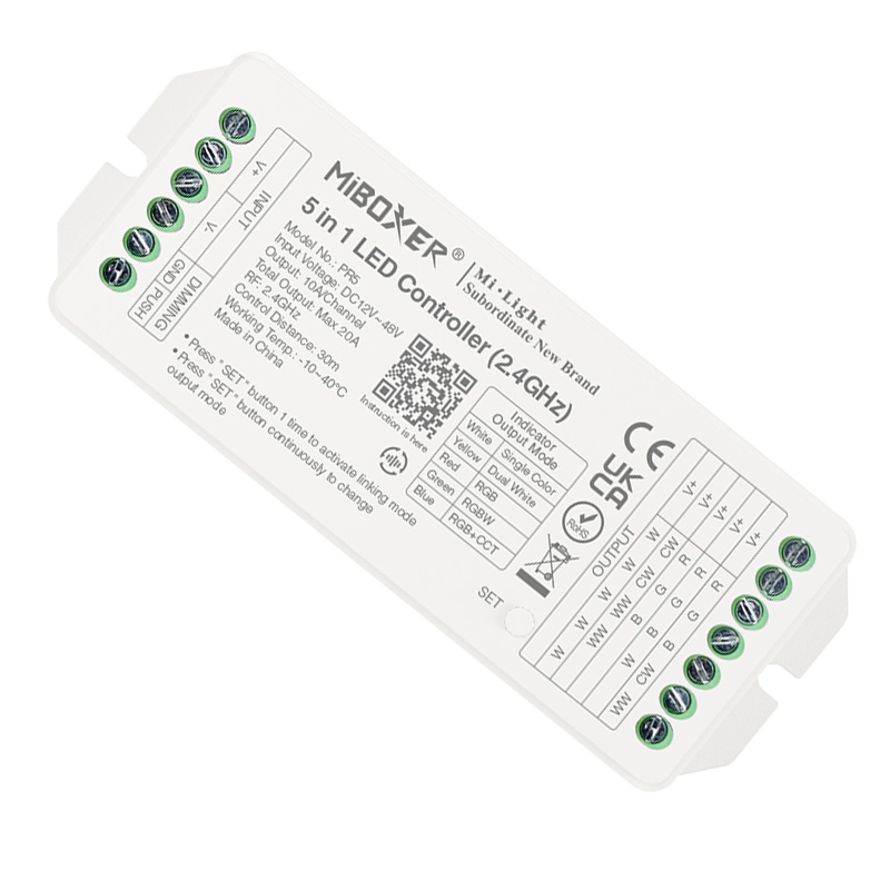 PR5 12 až 48 V DC RF 5 v 1 LED Strip Light Dimmer Controller PR5 12 až 48 V DC RF 5 v 1 LED Strip Light Dimmer Controller