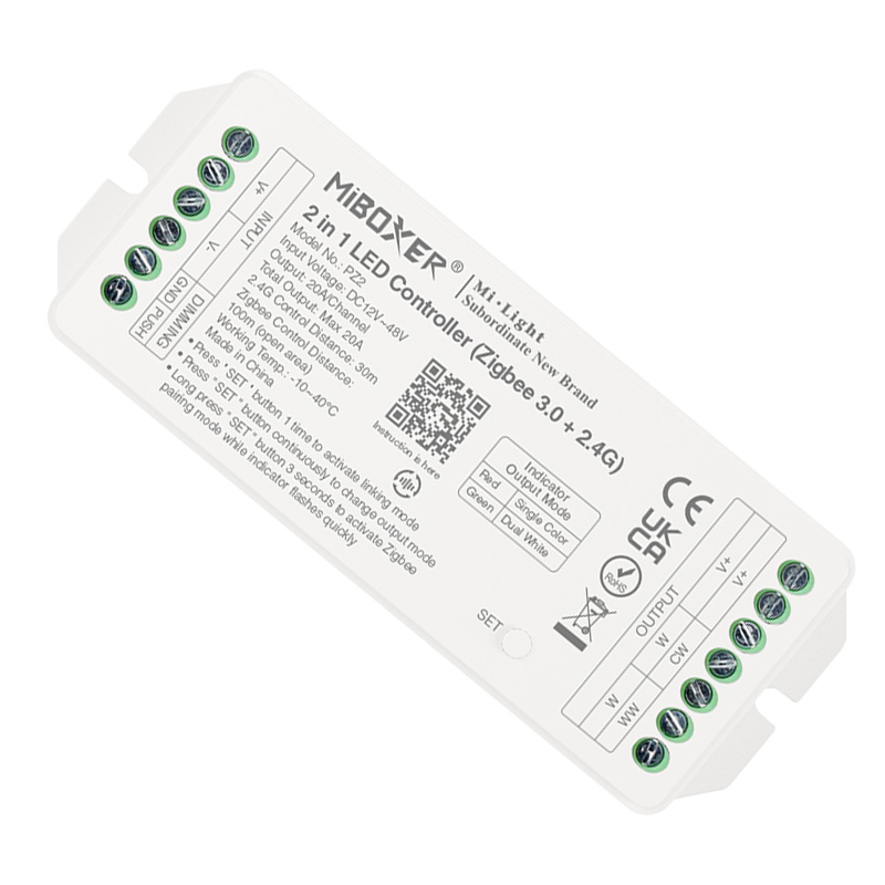 PZ2 20A 2v1 RF stmívatelný Zigbee CCT LED ovladač PZ2 20A 2v1 RF stmívatelný Zigbee CCT LED ovladač