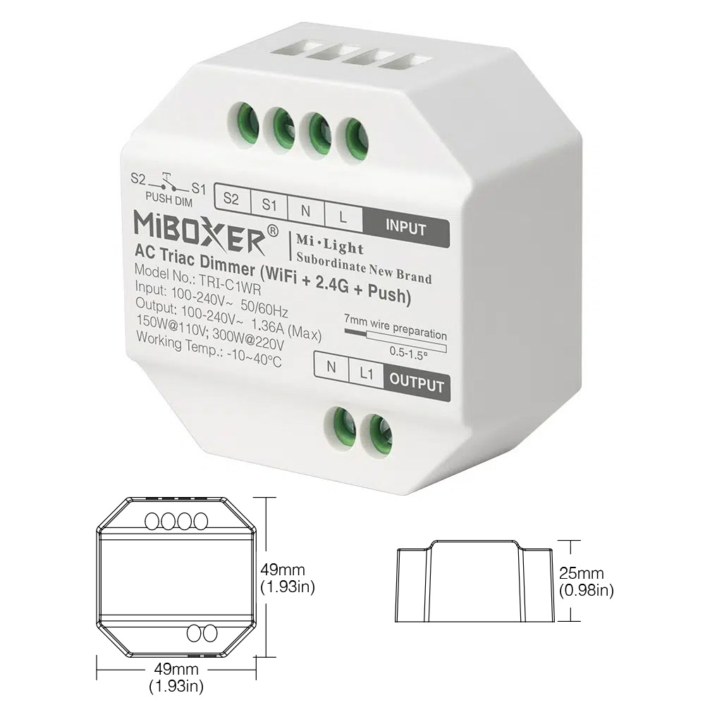 TRI-C1WR Phasenabschnitt-WLAN-RF-AC-ELV-Triac-Dimmer mit Phasenabschnitt TRI-C1WR Phasenabschnitt-WLAN-RF-AC-ELV-Triac-Dimmer mit Phasenabschnitt