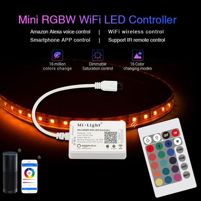 DC12~24V Mini RGBW WiFi LED Controller YL2S For RGBW LED Strip Light DC12~24V Mini RGBW WiFi LED Controller YL2S For RGBW LED Strip Light