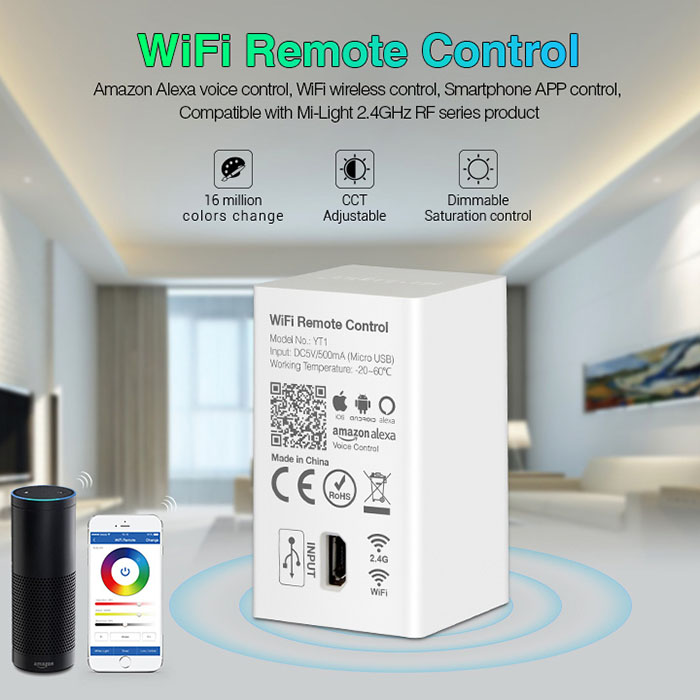 YT1 WiFi-Fernbedienung, Amazon Alexa-Sprachsteuerung, drahtlose WIFI-Steuerung, Smartphone-APP-Steuerung.
