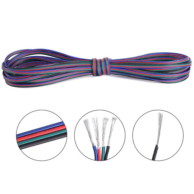 4pinový RGB+ napájecí kabel 0.5 mm měděné jádro pro DC12/24V RGB změnu barvy Flexibilní LED páskové osvětlení, 1 metr na prodej