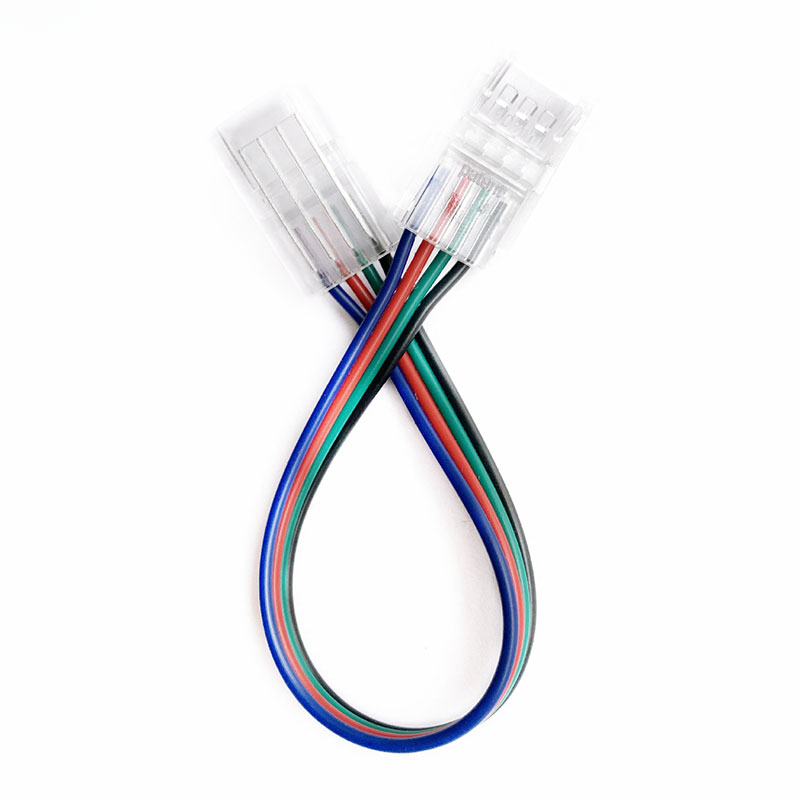 RGB Strip Light Connector with 1.64ft Extension Wire for 5050 10mm LED  strips , 20AWG 4-PIN + 4-PIN connector, DIY Strip to Controller or Board to