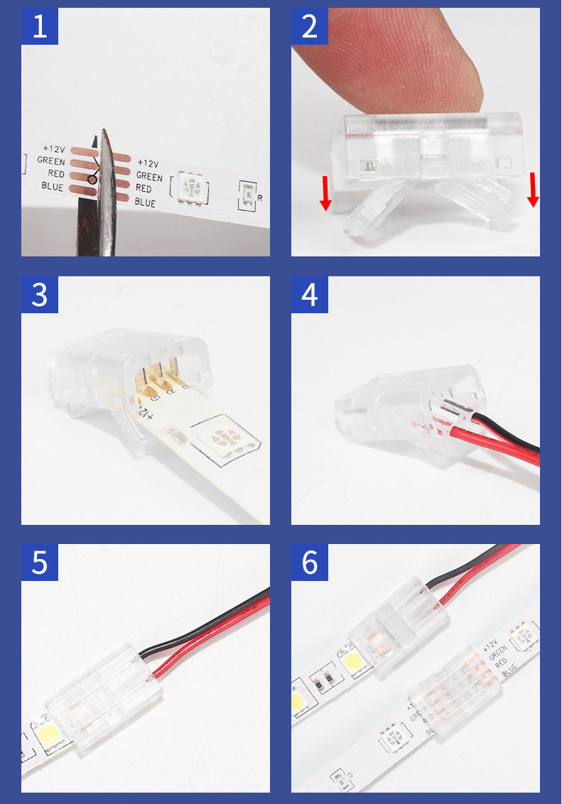 4kolíkový transparentní rgb-smd-led konektor typu strip-to-wire