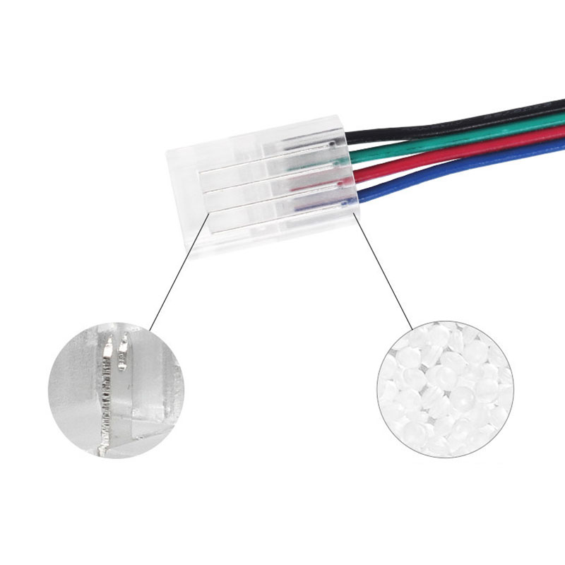 4kolíkový průhledný RGB LED konektor – pásek na vodič – pro pásek LED SMD 4kolíkový průhledný RGB LED konektor – pásek na vodič – pro pásek LED SMD