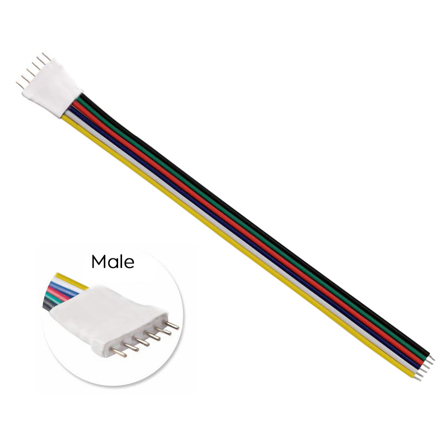 6-poliger 12 mm breiter männlicher Schnellverbinder für RGBCCT-LED-Streifenlichter