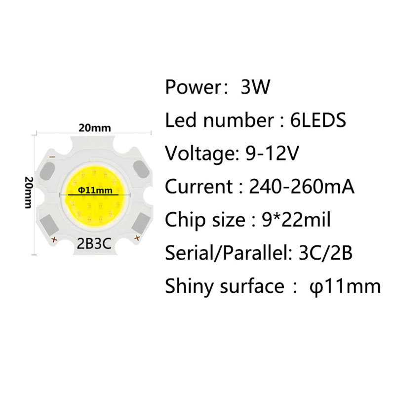 3W/5W/7W/10W LED Light Source Chip, 20pcs, LED High Power COB LED Chip