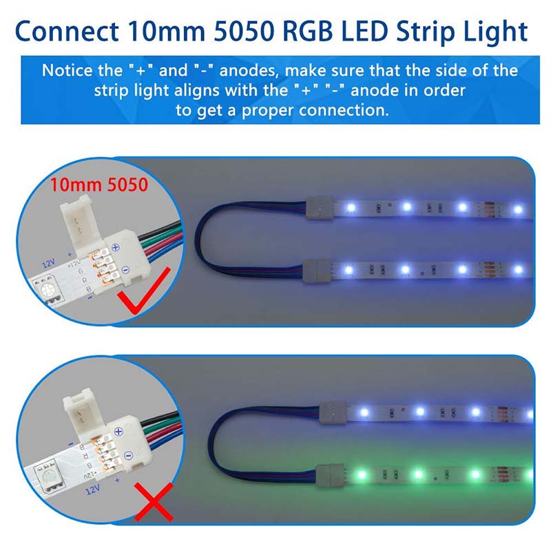 LED RGB Strip Light Connector 4 Conductor 10 mm Wide Strip to Strip Jumper [RGB-ACCESSORIE-006]
