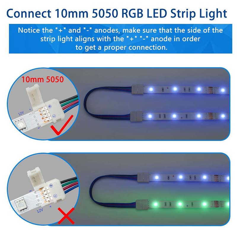 Conector Tira LED SMD5050 10Mm RGB 4 Vías Doble 12/24VDC