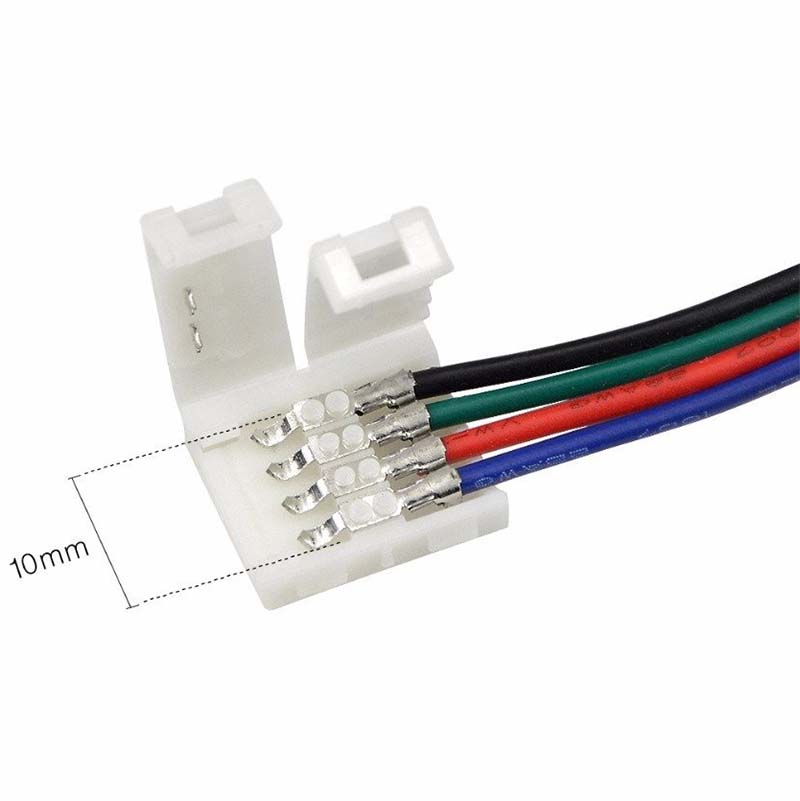 10mm RGB 4Pin LED Strip Light Corner Coupler Connectors 5050 90° L Snap Clip 