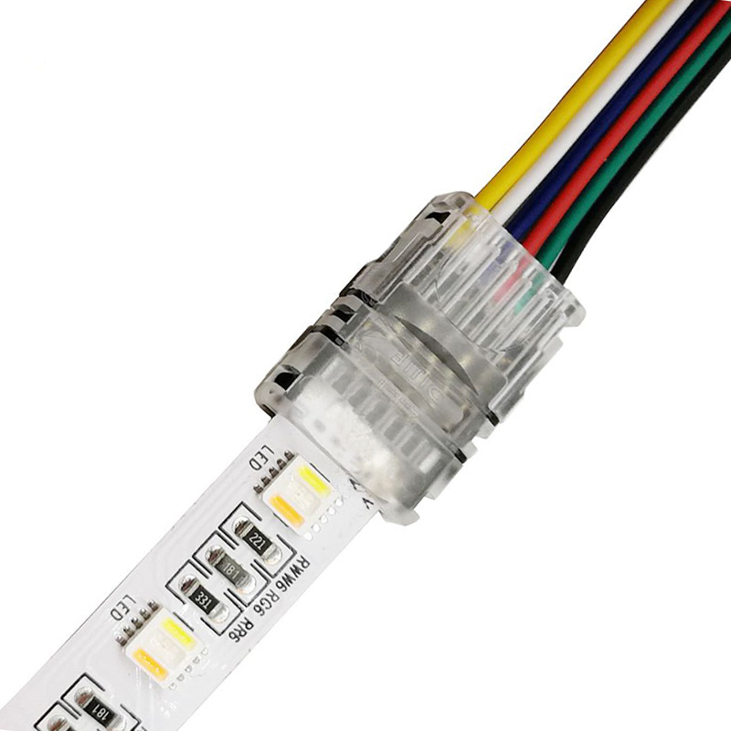 6-poliger LED-Anschluss für nicht wasserdichte 12-mm-RGB+CCT-LED-Streifen – Abisolieren auf 1.64 Fuß Draht, schnelle Verbindung, 20–22 AWG Draht, kein Abisolieren