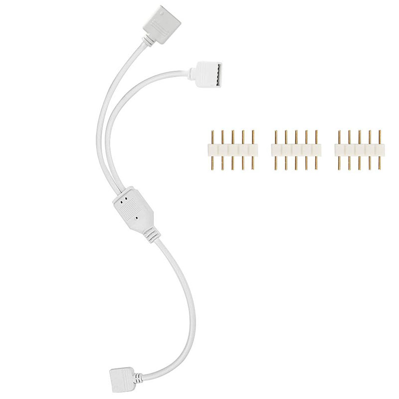 LED-Streifen-Splitter-Anschluss, 5-polig, 1 bis 2 Y-Splitterkabel für 5050 3528 RGBW LED-Lichtleiste mit 3 männlichen 5-poligen Steckern
