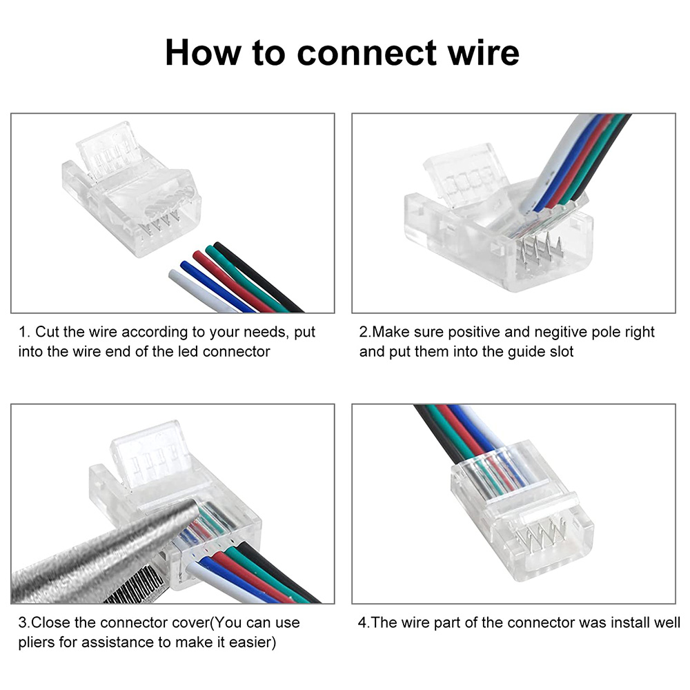 5-pin 10mm rgbw connectors for rgbw led strips to wire connection