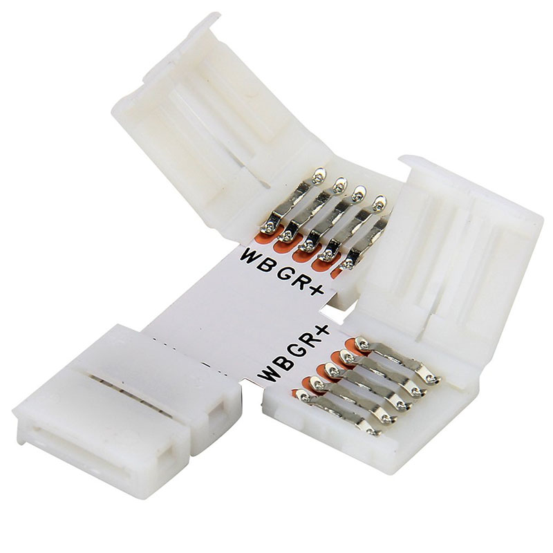 T-förmiger RGBW-LED-Lichtstreifen, 5-poliger Anschluss für 10/12 mm breite 5050- und 3528-LED-Lichterketten für den Innenbereich, Verlängerungsanschluss