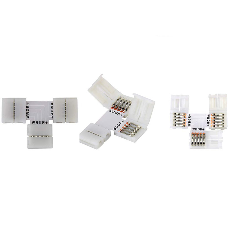 T-förmiger RGBW-LED-Lichtstreifen, 5-poliger Anschluss für 10/12 mm breite 5050- und 3528-LED-Lichterketten für den Innenbereich, Verlängerungsanschluss T-förmiger RGBW-LED-Lichtstreifen, 5-poliger Anschluss für 10/12 mm breite 5050- und 3528-LED-Lichterketten für den Innenbereich, Verlängerungsanschluss