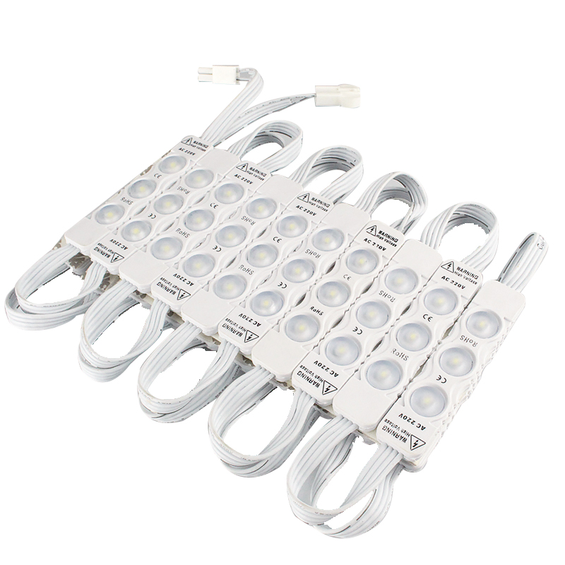 AC110/220V 2W 7 barev Volitelné 87*18mm SMD2835 Vysoce jasné moduly lineárních značek s vysokým CRI 90, jednobarevné vodotěsné LED moduly IP65 Řetězová světla, 20ks/řetězec