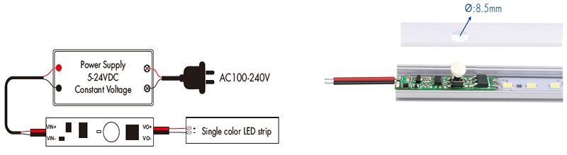 Mini LED stmívač bez RF V1-A schéma zapojení