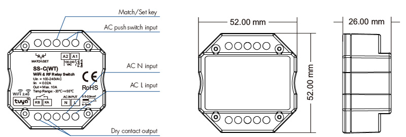 Struktury WiFi a RF Smart Dimmer Light Switch SS-C(WT).