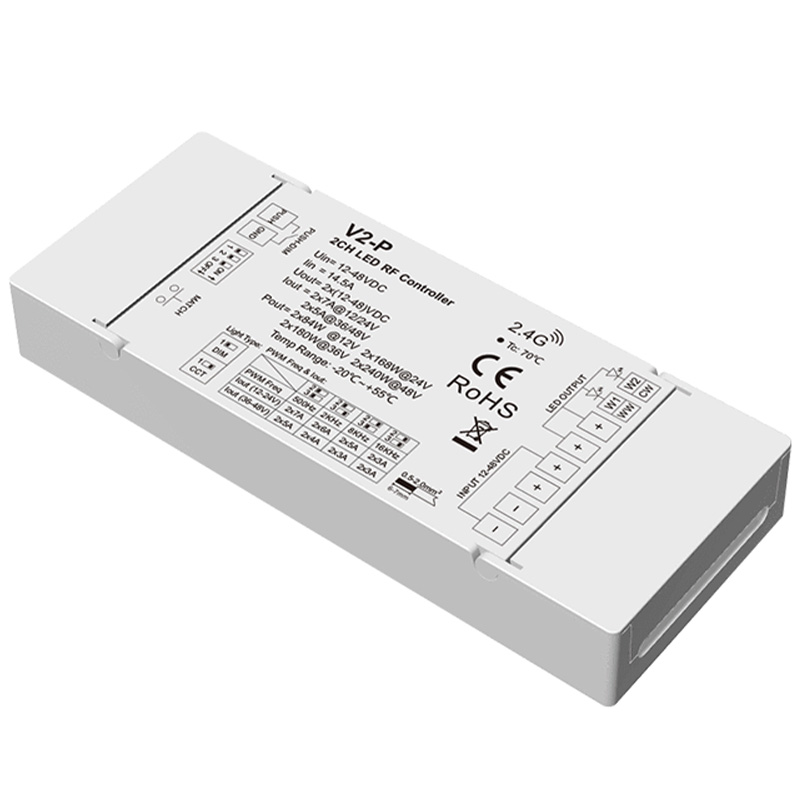 2kanálový RF bezdrátový LED CCT stmívač s ovládáním DIP přepínačem V2-P 2kanálový RF bezdrátový LED CCT stmívač s ovládáním DIP přepínačem V2-P