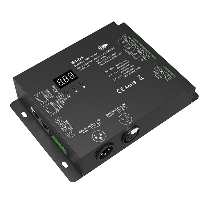 4CH*2A 110-240VAC DMX Decoder S4-DX For AC110V-220V High Voltage RGBW LED Tape Lights