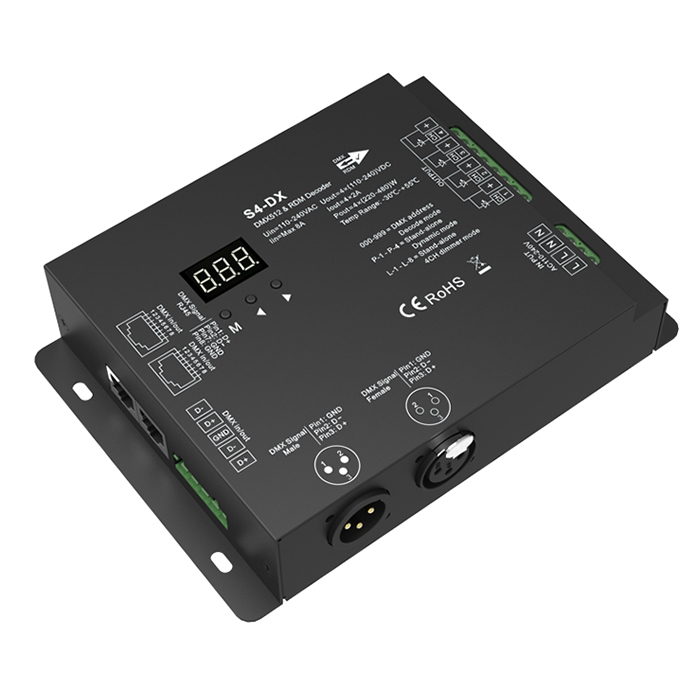 4CH*2A 110-240VAC DMX Decoder S4-DX For AC110V-220V High Voltage RGBW LED Tape Lights 4CH*2A 110-240VAC DMX Decoder S4-DX For AC110V-220V High Voltage RGBW LED Tape Lights