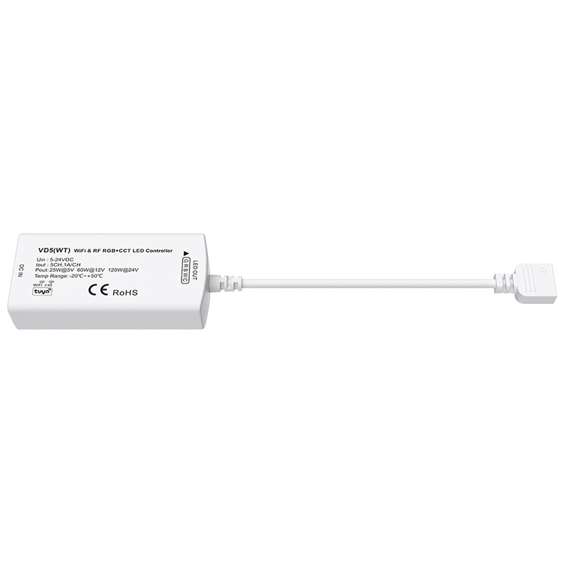 3 tlačítko 5 až 24 V DC Tuya WiFi RGB CCT LED ovladač VD5 (WT)