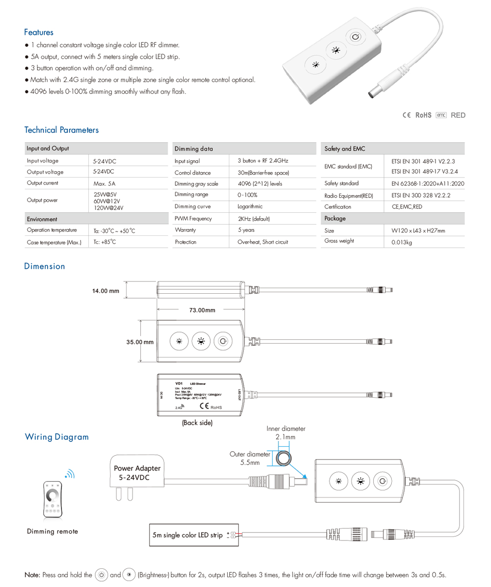 3 Buttons Dimmable Wireless Light Switch Controller