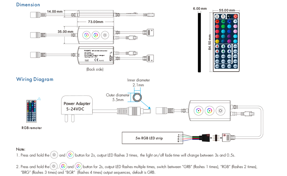 3 Buttons IR Tuya RGB LED Controller