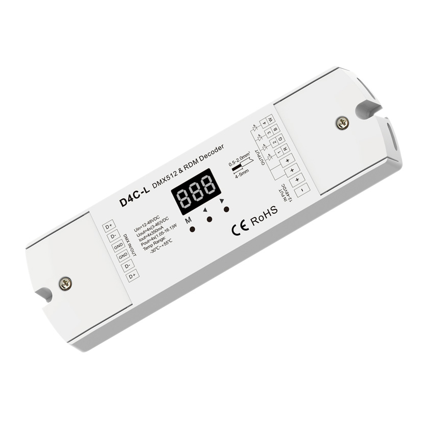 4CH konstantní proud DMX512 & RDM dekodér D4C-L (150-500mA / 350-1200mA)