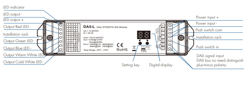 DT6 DT8 DALI Dimer pro struktury LED pásků DA5-L