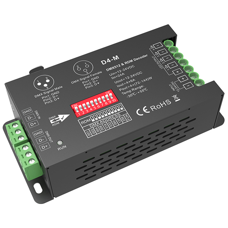 D4-M 4CH*6A DC12-24V Constant Voltage DMX & RDM Decoder D4-M 4CH*6A DC12-24V Constant Voltage DMX & RDM Decoder