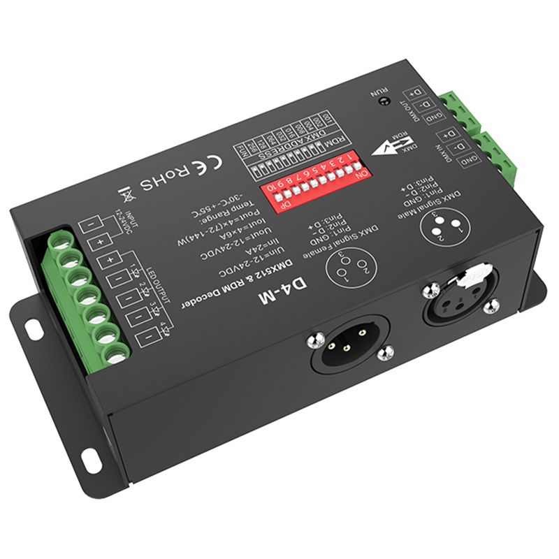 D4-M 4CH*6A DC12-24V Constant Voltage DMX & RDM Decoder D4-M 4CH*6A DC12-24V Constant Voltage DMX & RDM Decoder