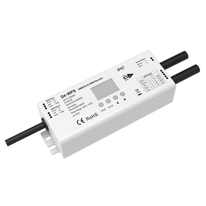 12-36VDC 4CH*5A IP67 Outdoor Waterproof DMX512 & RDM Decoder D4-WPS For RGBW LED Strips 12-36VDC 4CH*5A IP67 Outdoor Waterproof DMX512 & RDM Decoder D4-WPS For RGBW LED Strips