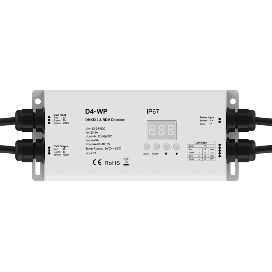 4 Channel Constant Voltage Waterproof DMX512 & RDM Decoder D4-WP 4 Channel Constant Voltage Waterproof DMX512 & RDM Decoder D4-WP